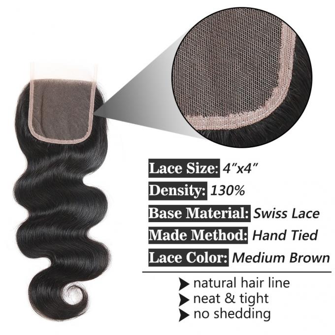 Chiusura svizzera 8" del pizzo di Wave dell'ente brasiliano a 20" materiale vergine dei capelli di colore nero naturale
